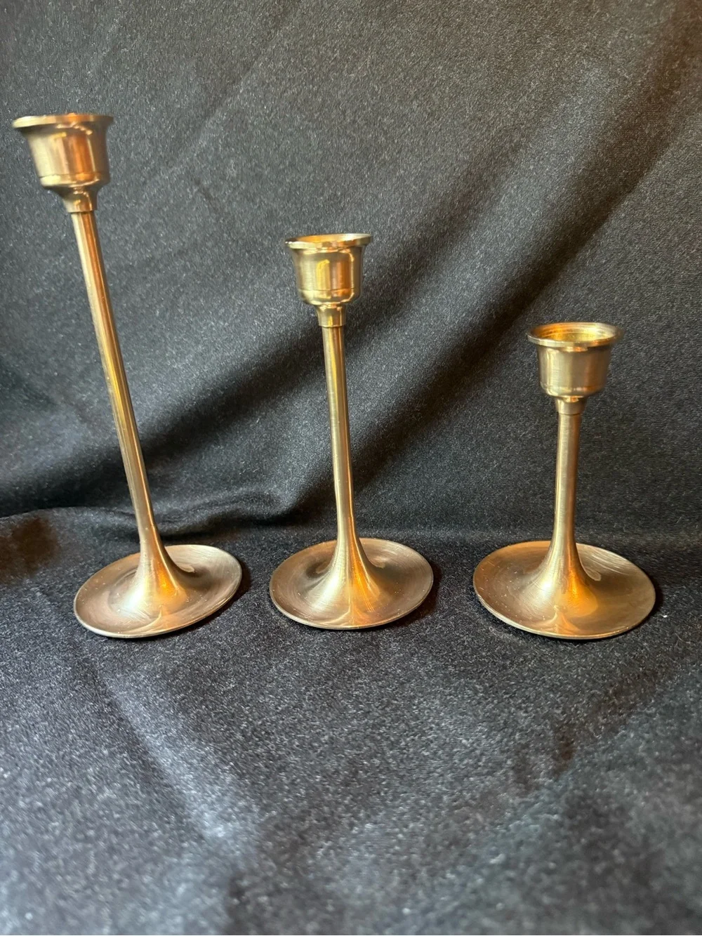 Vintage Brass Graduated Taper Candle Holders Set of 3 Mid Century